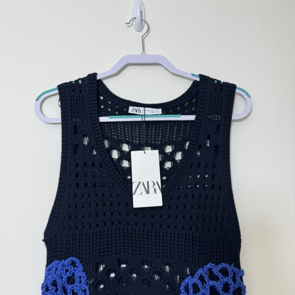 Zara Mixed Open Knit Crochet Vest Women’s Size M Pullover Sleeveless New - Picture 2 of 7